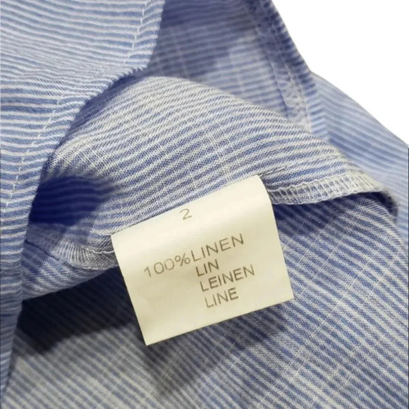 La P'tite Etoile Paris Blue Linen Railroad Stripe Ruffle Blouse 2 - Picture 4 of 5